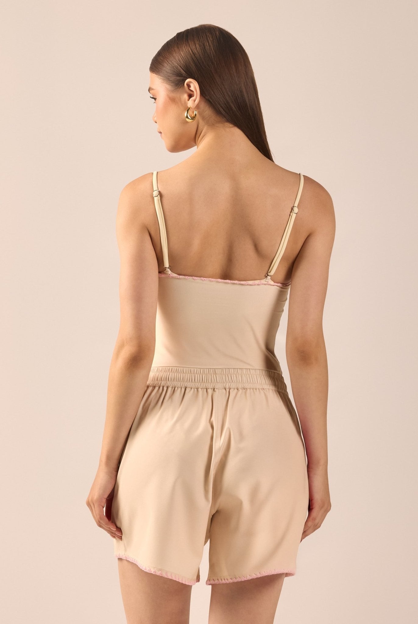 Yellow Wide Leg Swim Shorts with Pink Embroidery - shopaleena