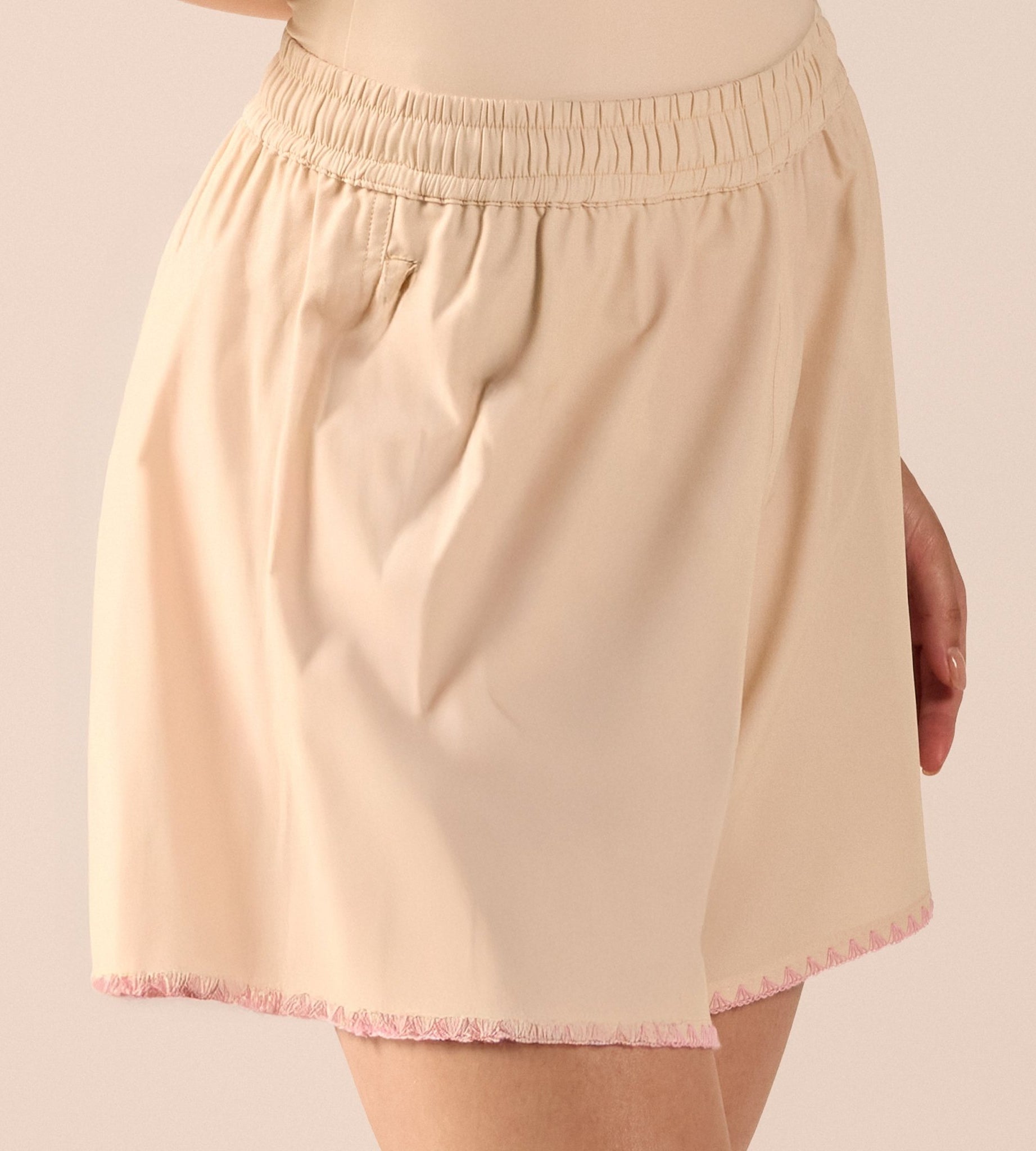 Yellow Wide Leg Swim Shorts with Pink Embroidery - shopaleena