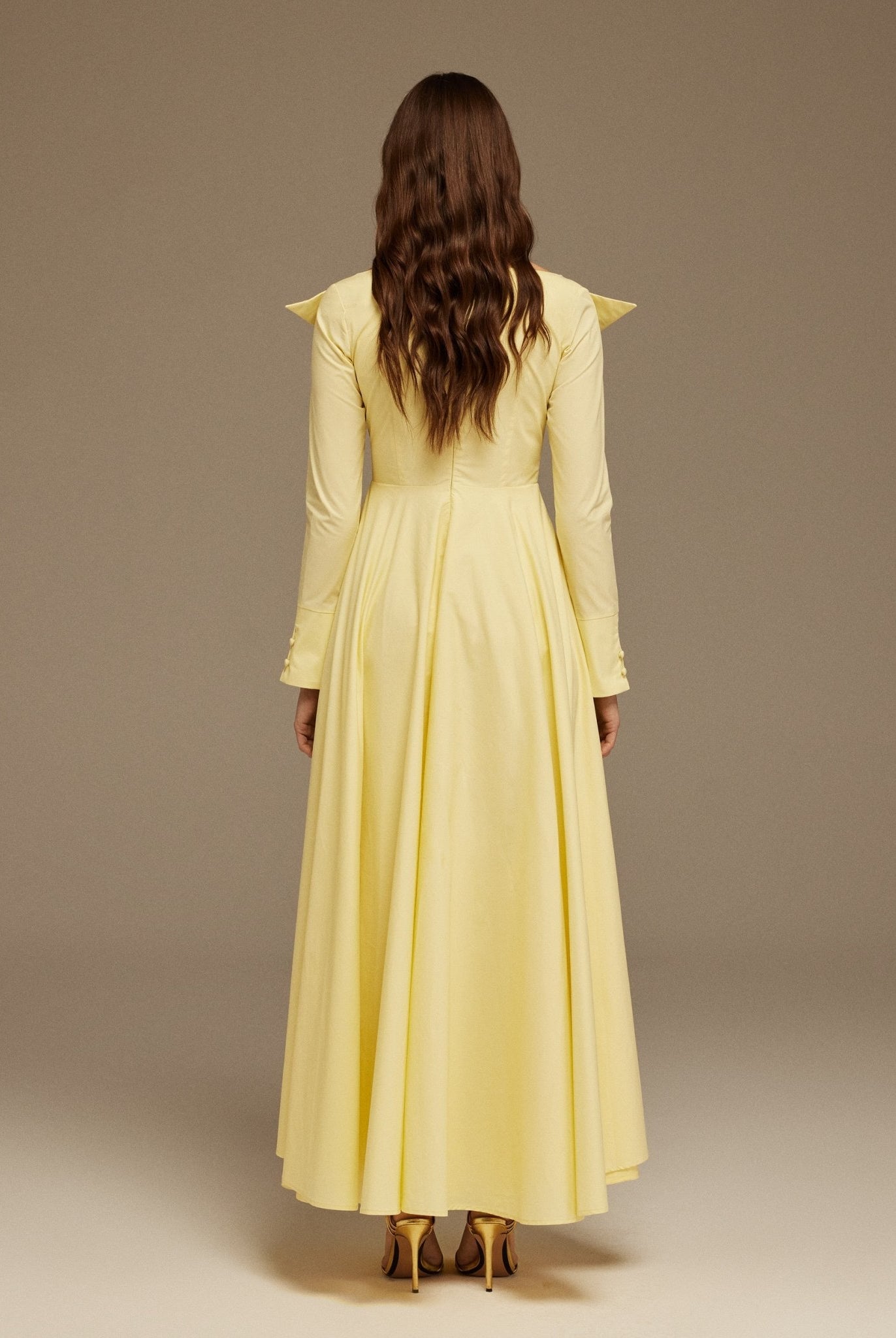 Yellow Wide Neck Long Sleeve Midi Dress - shopaleena