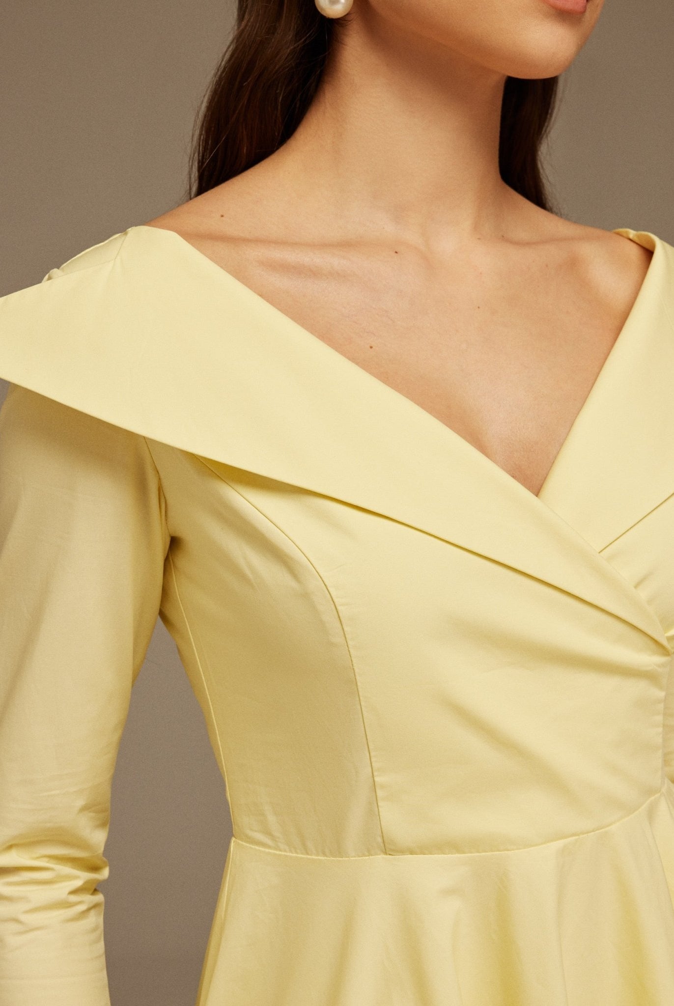 Yellow Wide Neck Long Sleeve Midi Dress - shopaleena