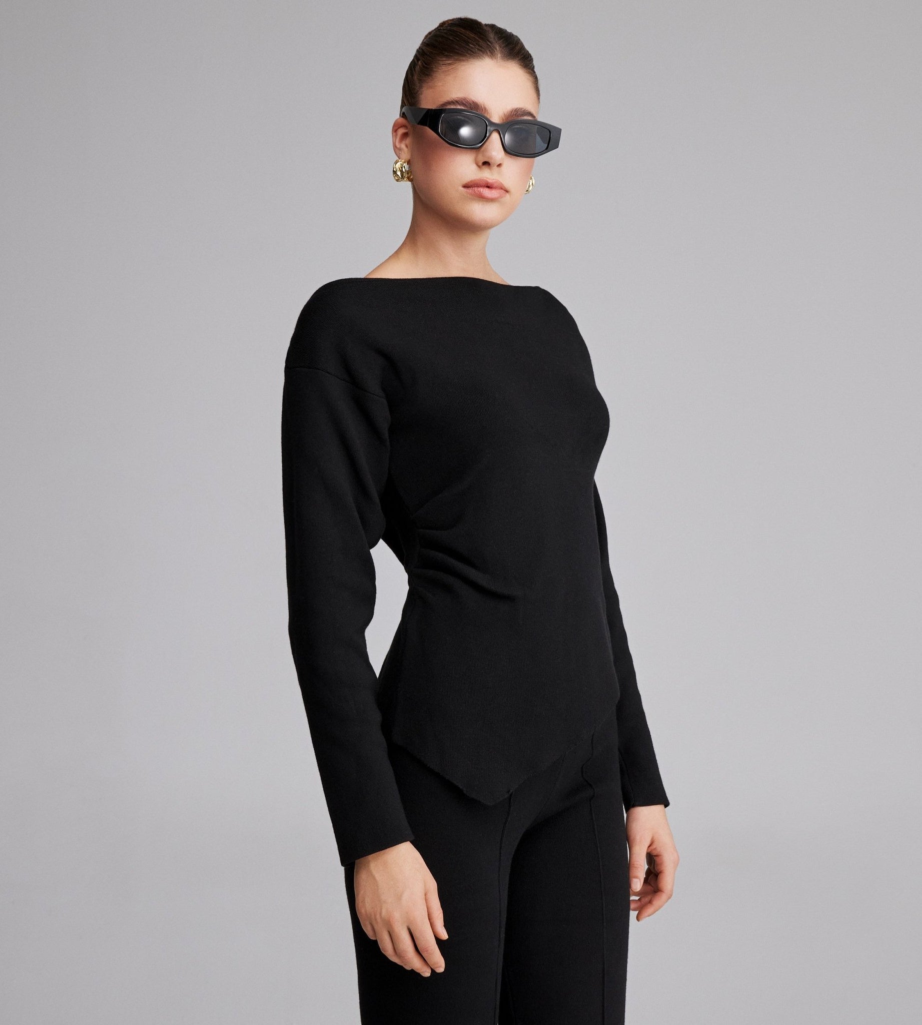 Asymmetric cut long sleeve Knitted top - shopaleena