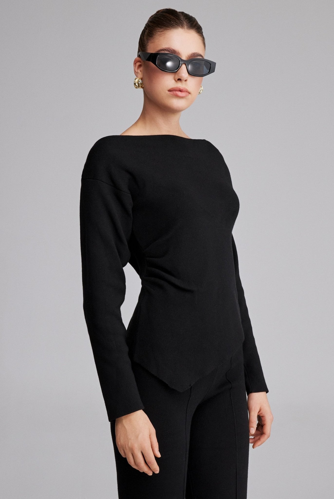 Asymmetric cut long sleeve Knitted top - shopaleena