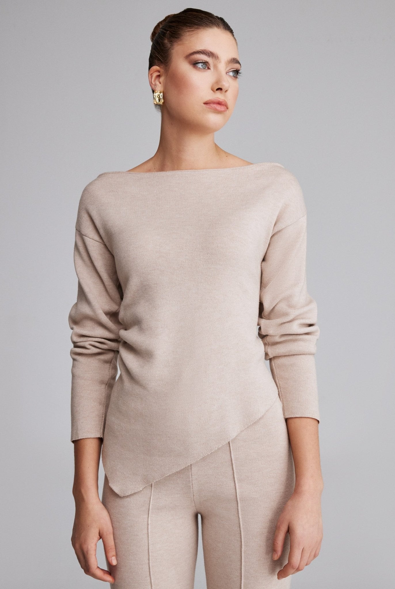 Asymmetric cut long sleeve Knitted top - shopaleena