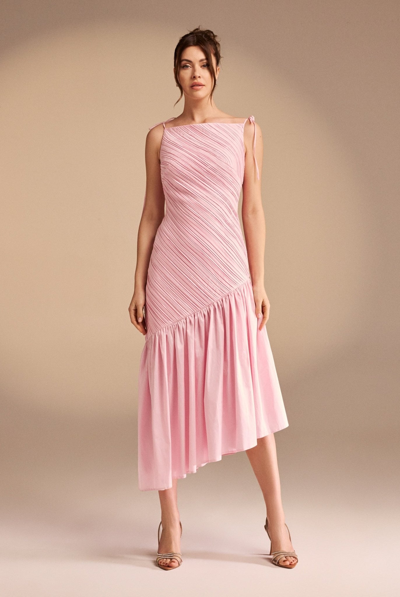 Asymmetric Ruffled Poplin Midi Dress - shopaleena