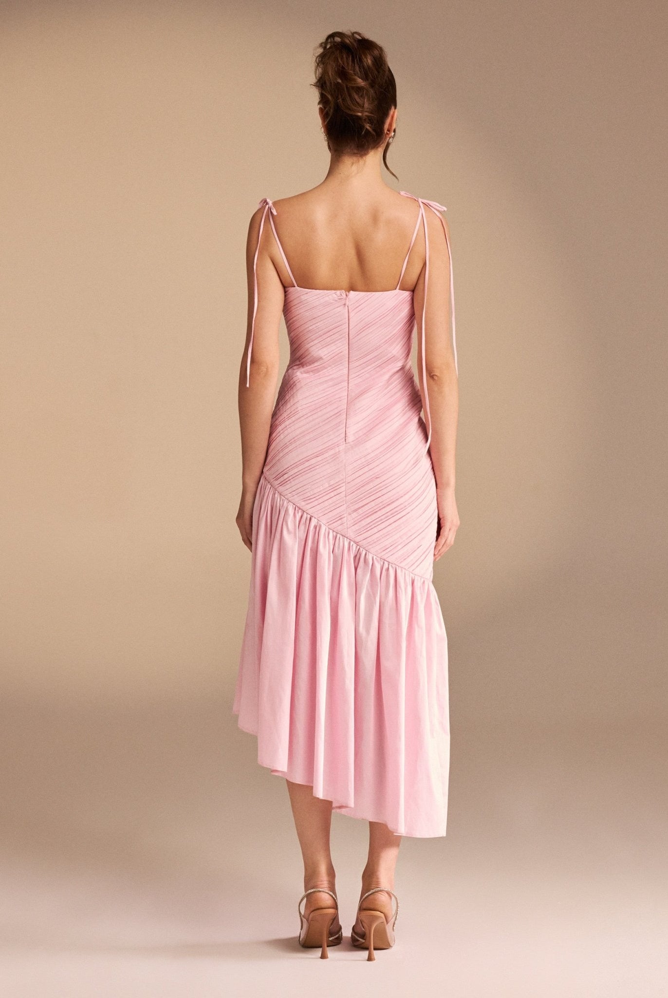 Asymmetric Ruffled Poplin Midi Dress - shopaleena