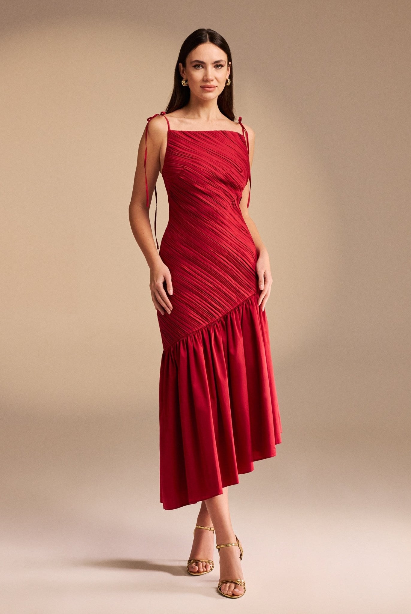 Asymmetric Ruffled Poplin Midi Dress - shopaleena