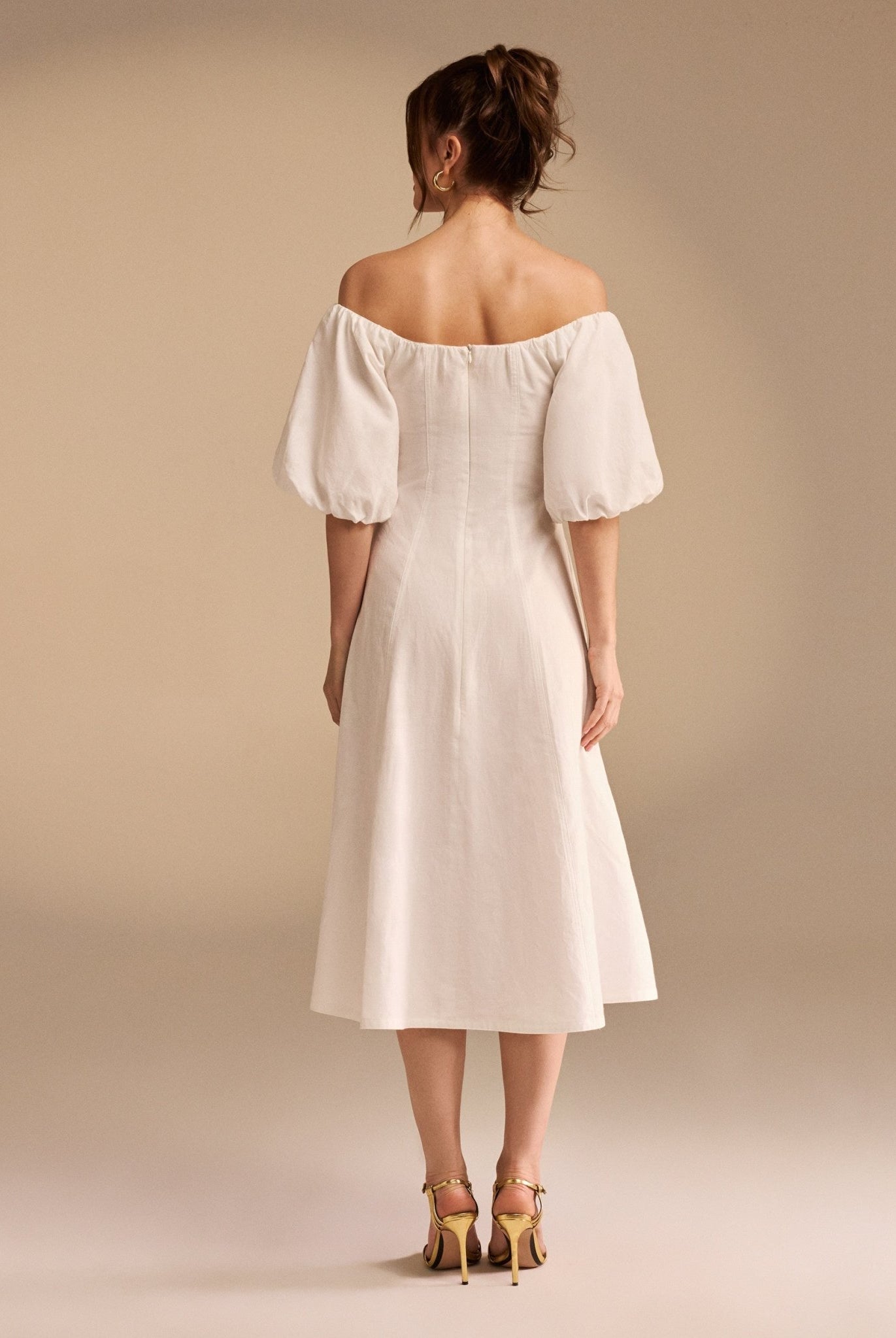 Balloon-Sleeved Off-Shoulder Cotton Midi Dress - shopaleena