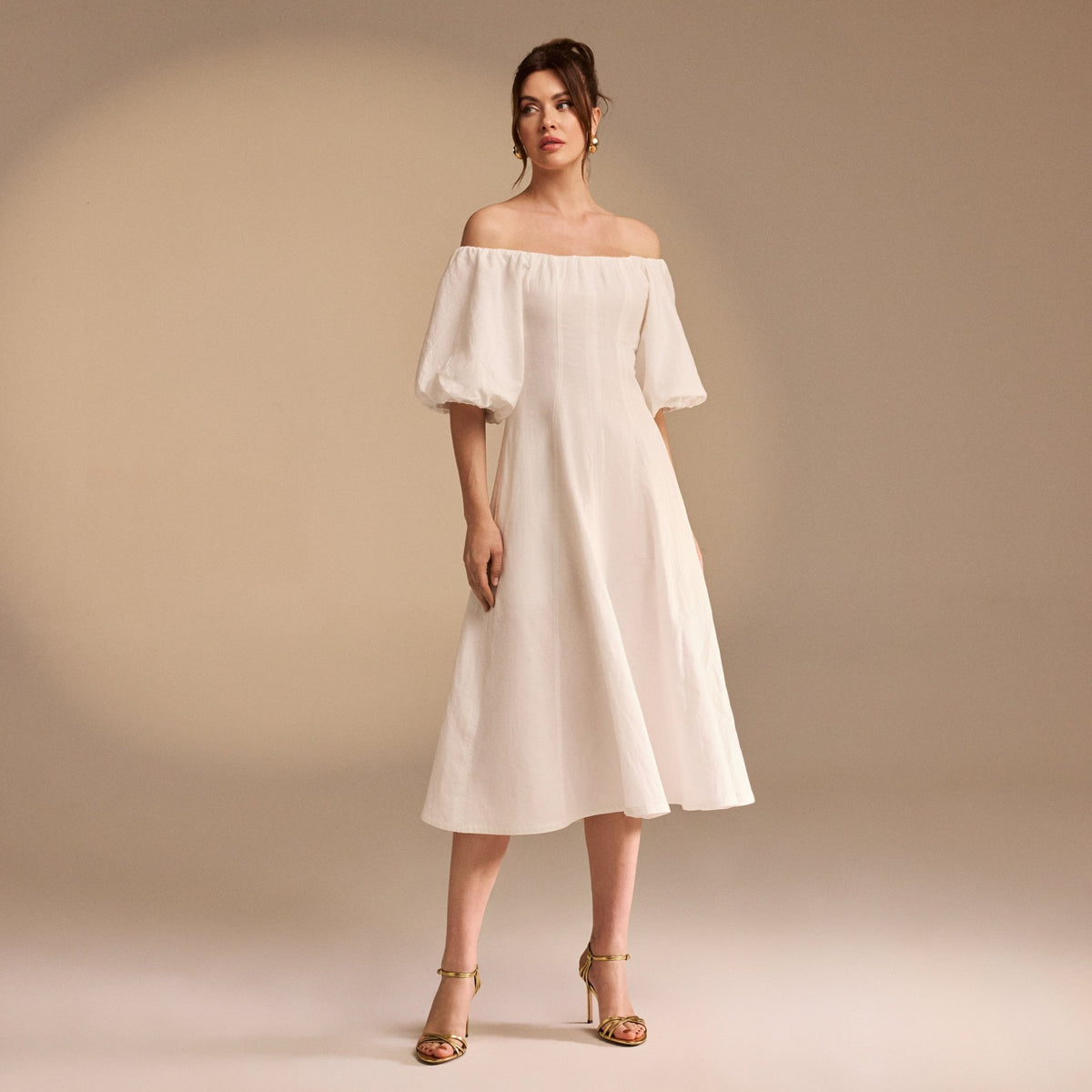 Off Shoulder Balloon Mini Dress Premium Fabric
