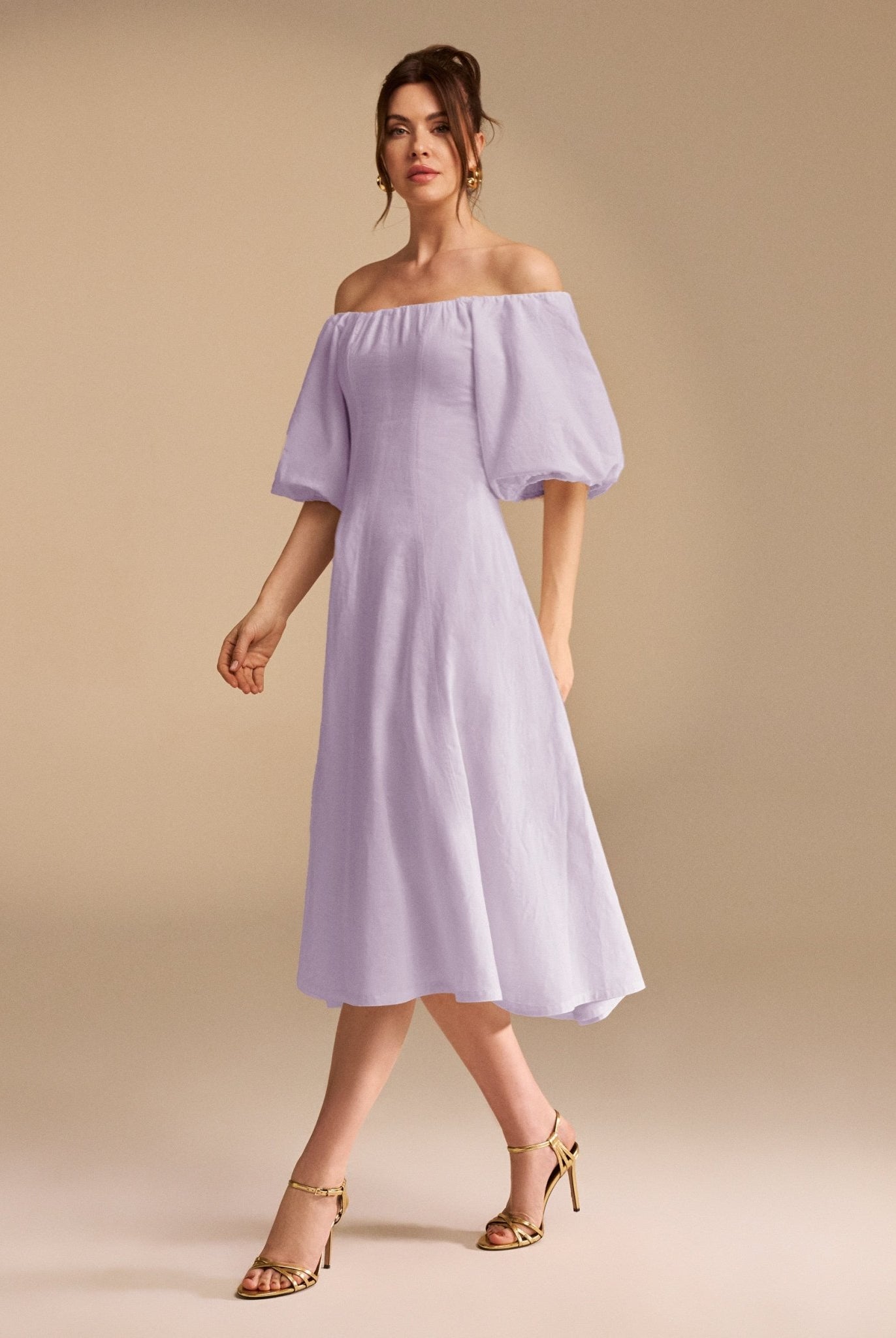 Balloon-Sleeved Off-Shoulder Cotton Midi Dress - shopaleena