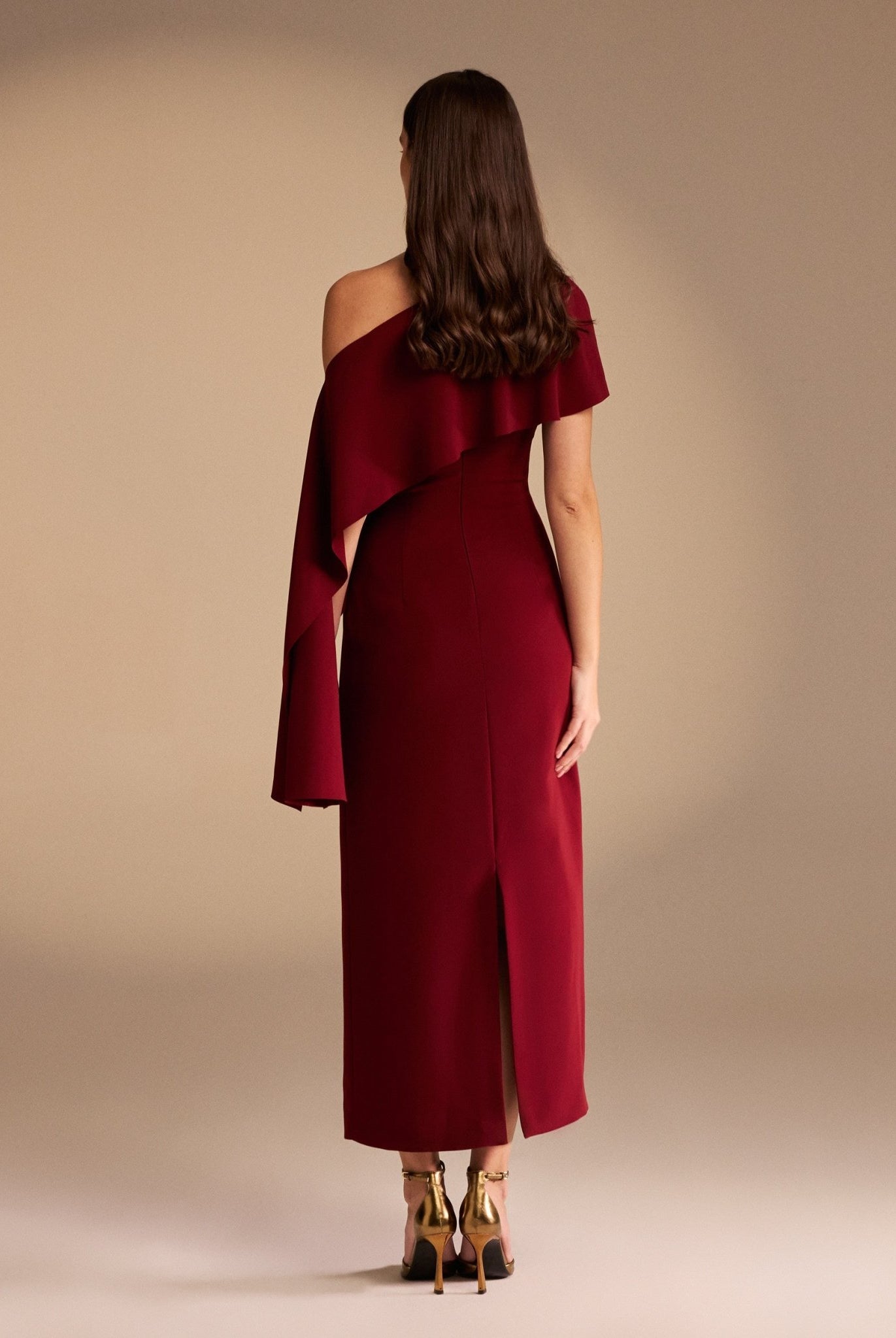 Bare Shoulder Crepe Maxi Dress - shopaleena