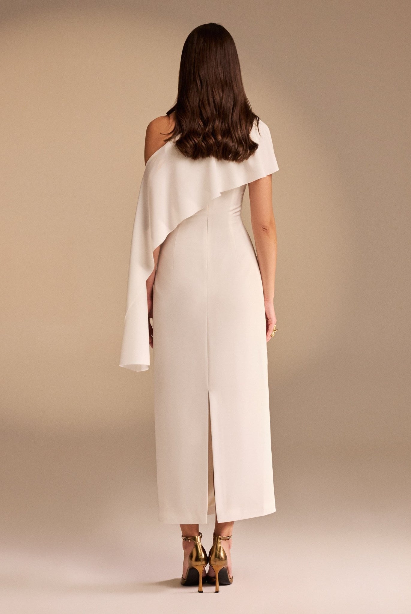 Bare Shoulder Crepe Maxi Dress - shopaleena