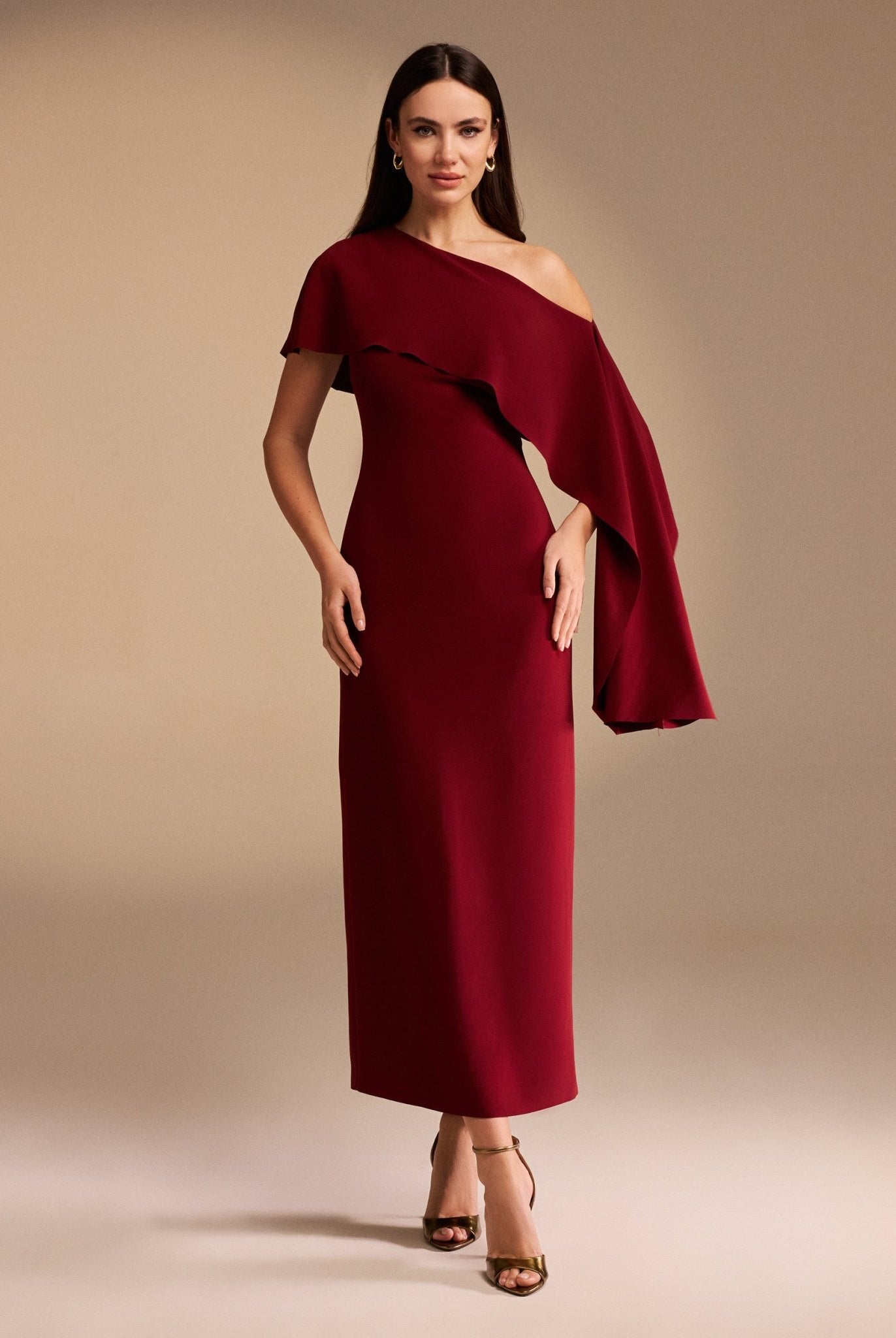 Bare Shoulder Crepe Maxi Dress - shopaleena