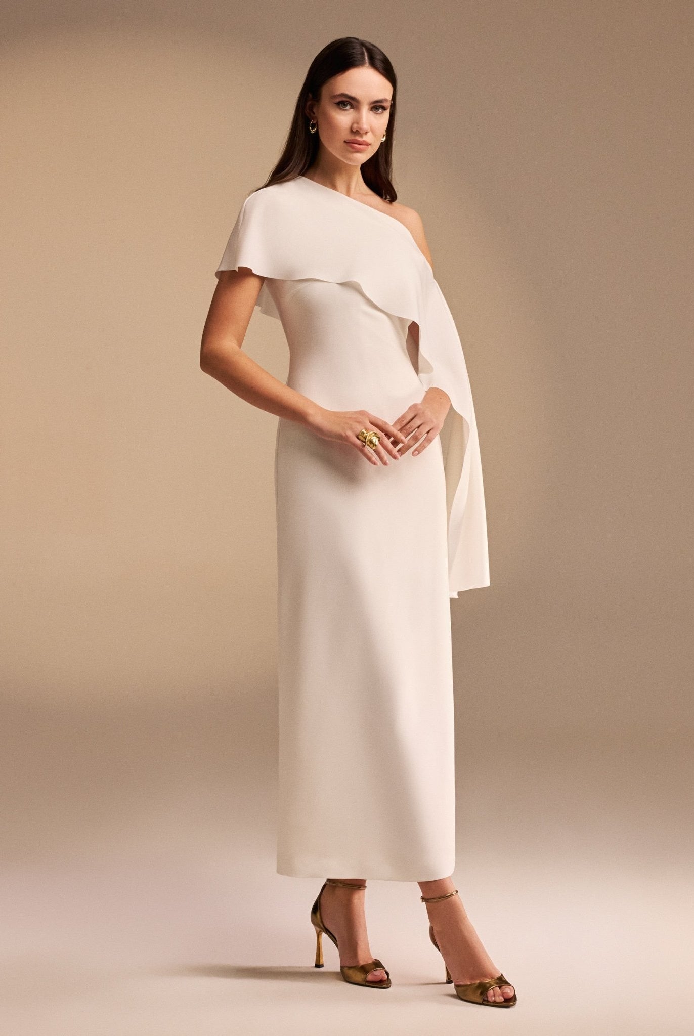 Bare Shoulder Crepe Maxi Dress - shopaleena
