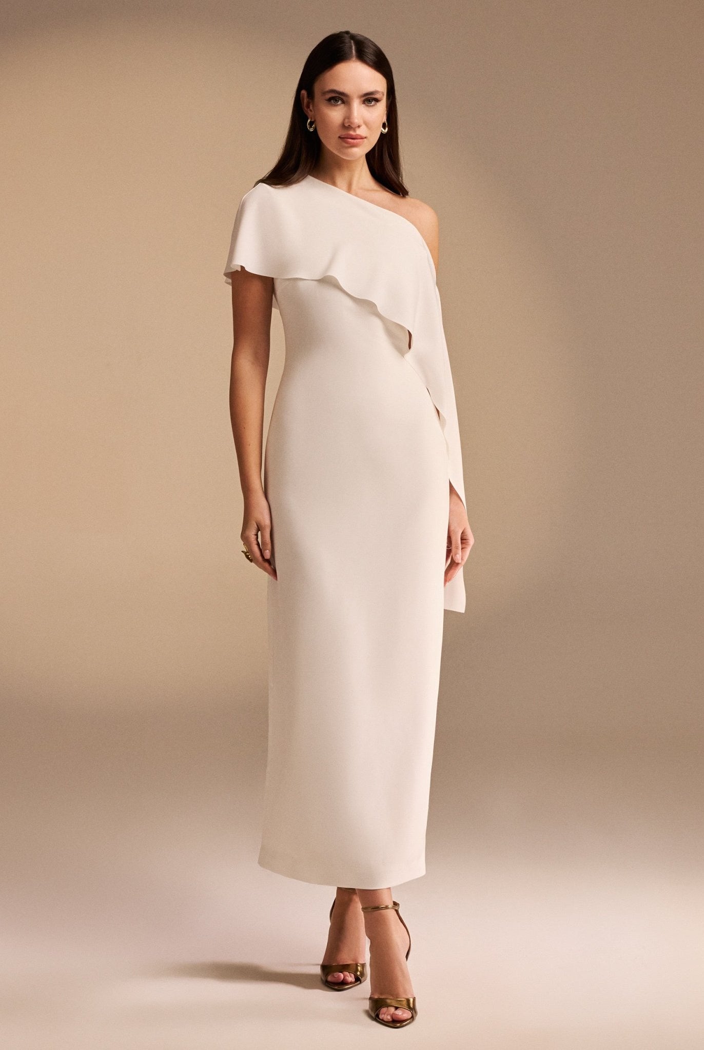 Bare Shoulder Crepe Maxi Dress - shopaleena