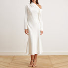 Bare Shoulder Satin Midi Dress - shopaleena