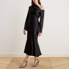 Bare Shoulder Satin Midi Dress - shopaleena
