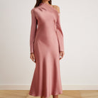 Bare Shoulder Satin Midi Dress - shopaleena