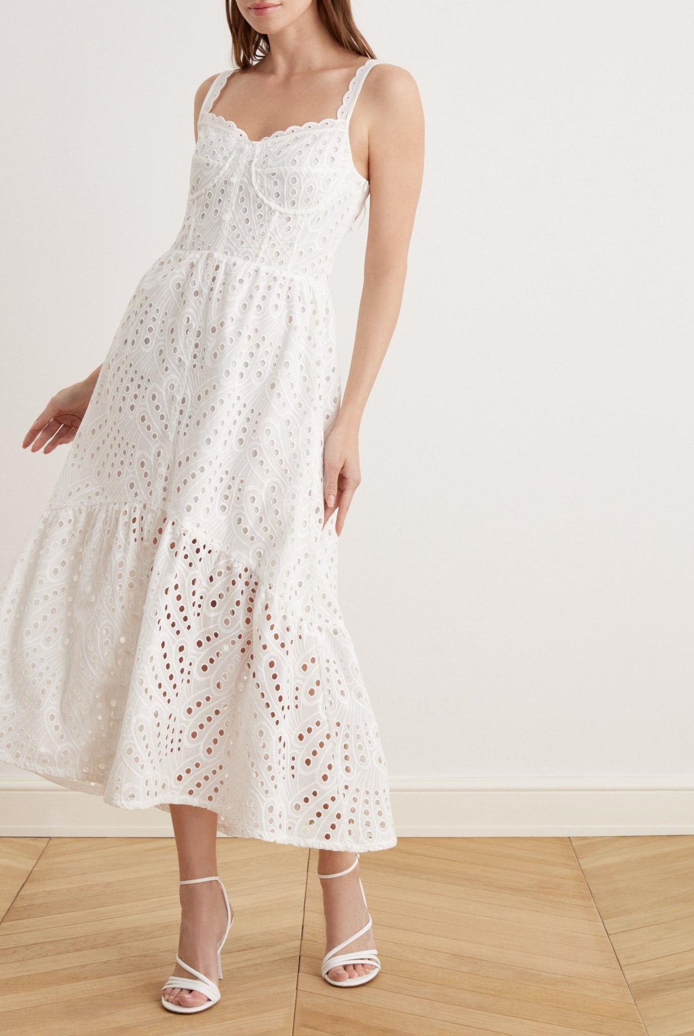 Bustier Maxi Dress With Cutwork Embroidery in Cotton - shopaleena