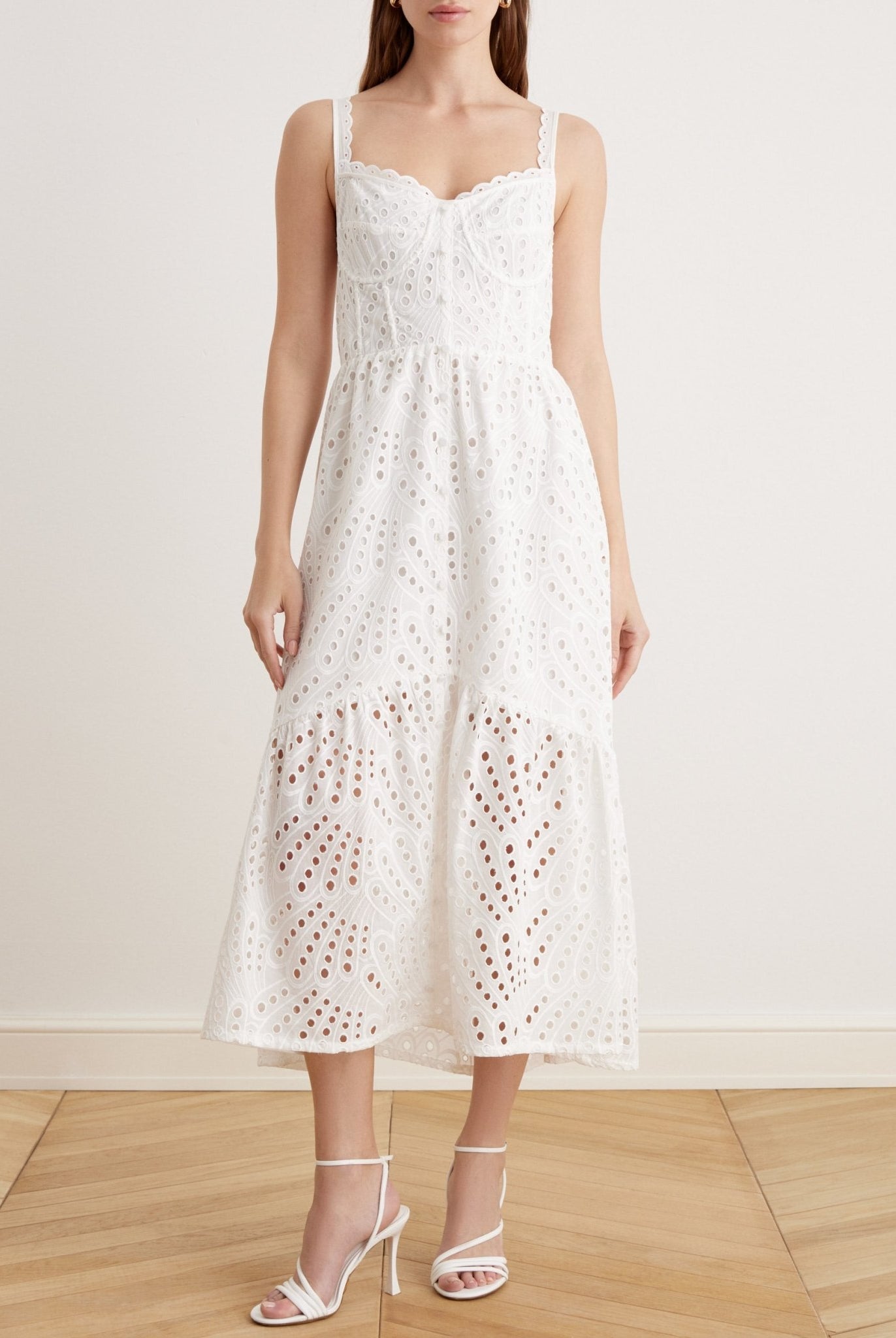 Bustier Maxi Dress With Cutwork Embroidery in Cotton - shopaleena