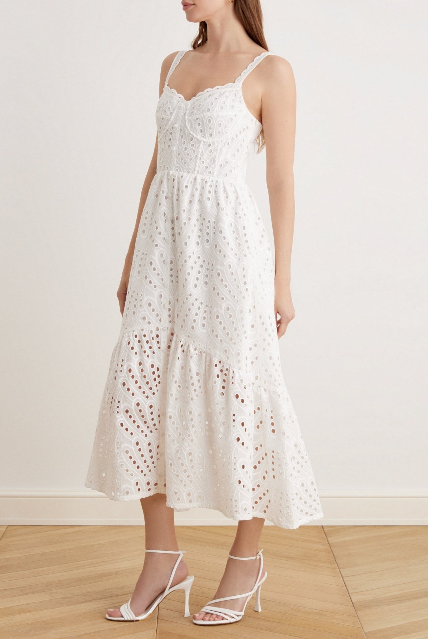 Bustier Maxi Dress With Cutwork Embroidery in Cotton - shopaleena