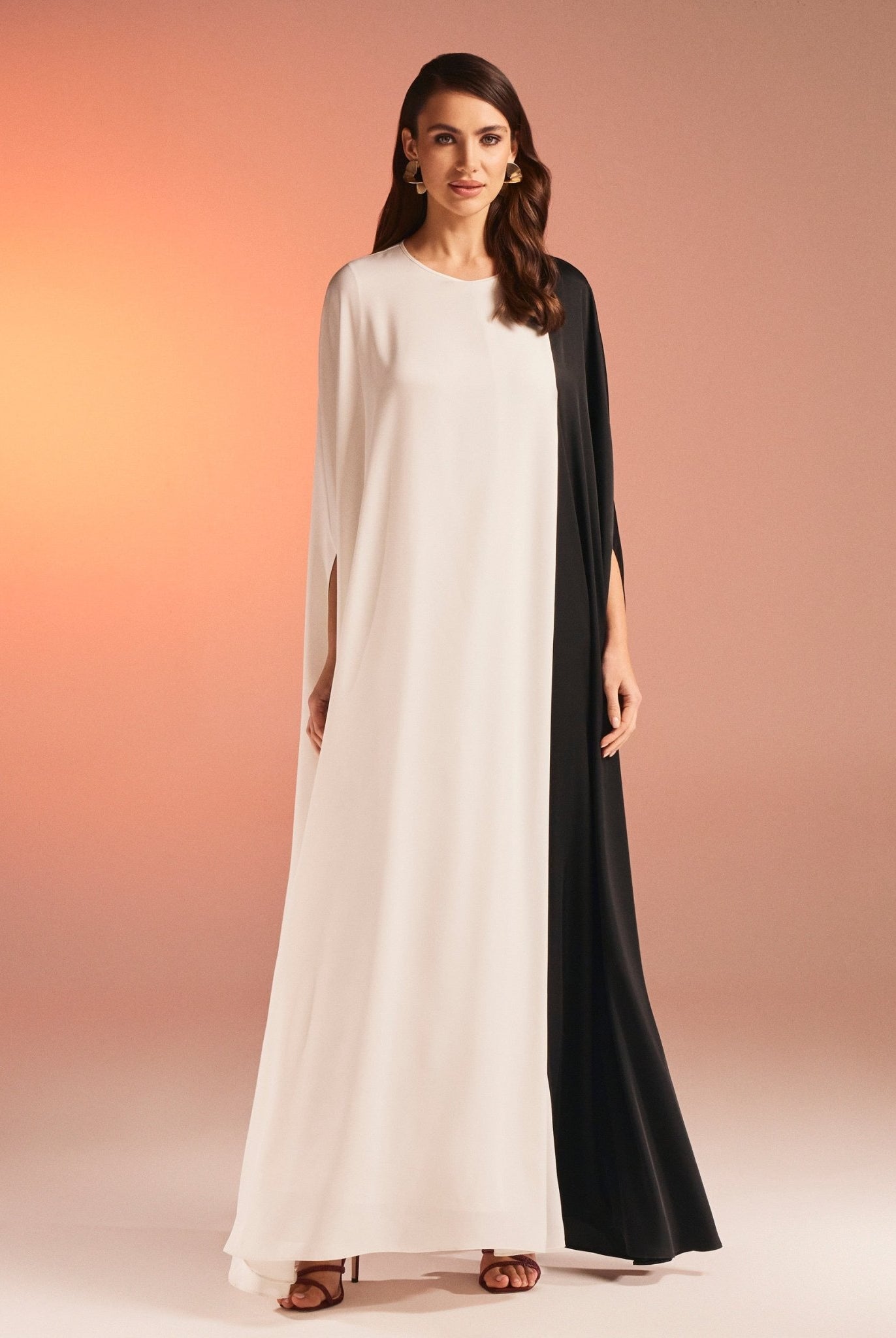 Cape-Effect Draped Satin Kaftan - shopaleena
