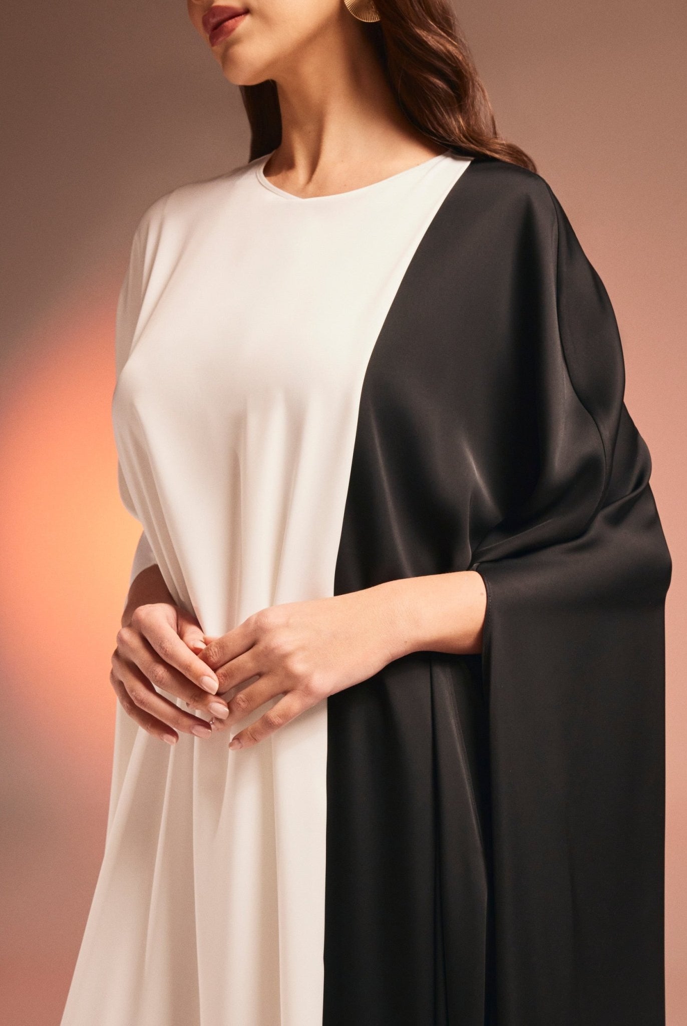 Cape-Effect Draped Satin Kaftan - shopaleena