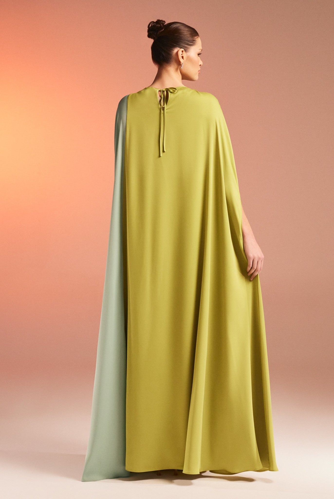 Cape-Effect Draped Satin Kaftan - shopaleena