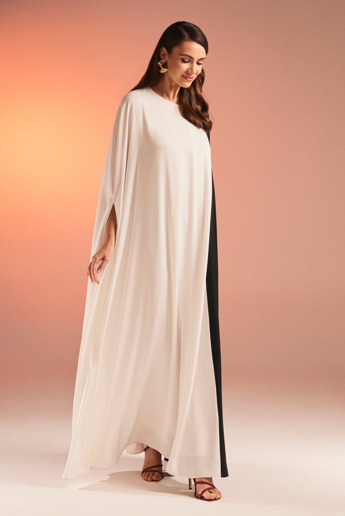 Cape-Effect Draped Satin Kaftan - shopaleena