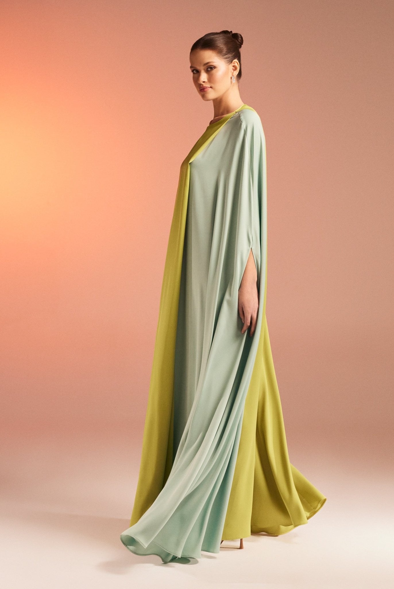 Cape-Effect Draped Satin Kaftan - shopaleena