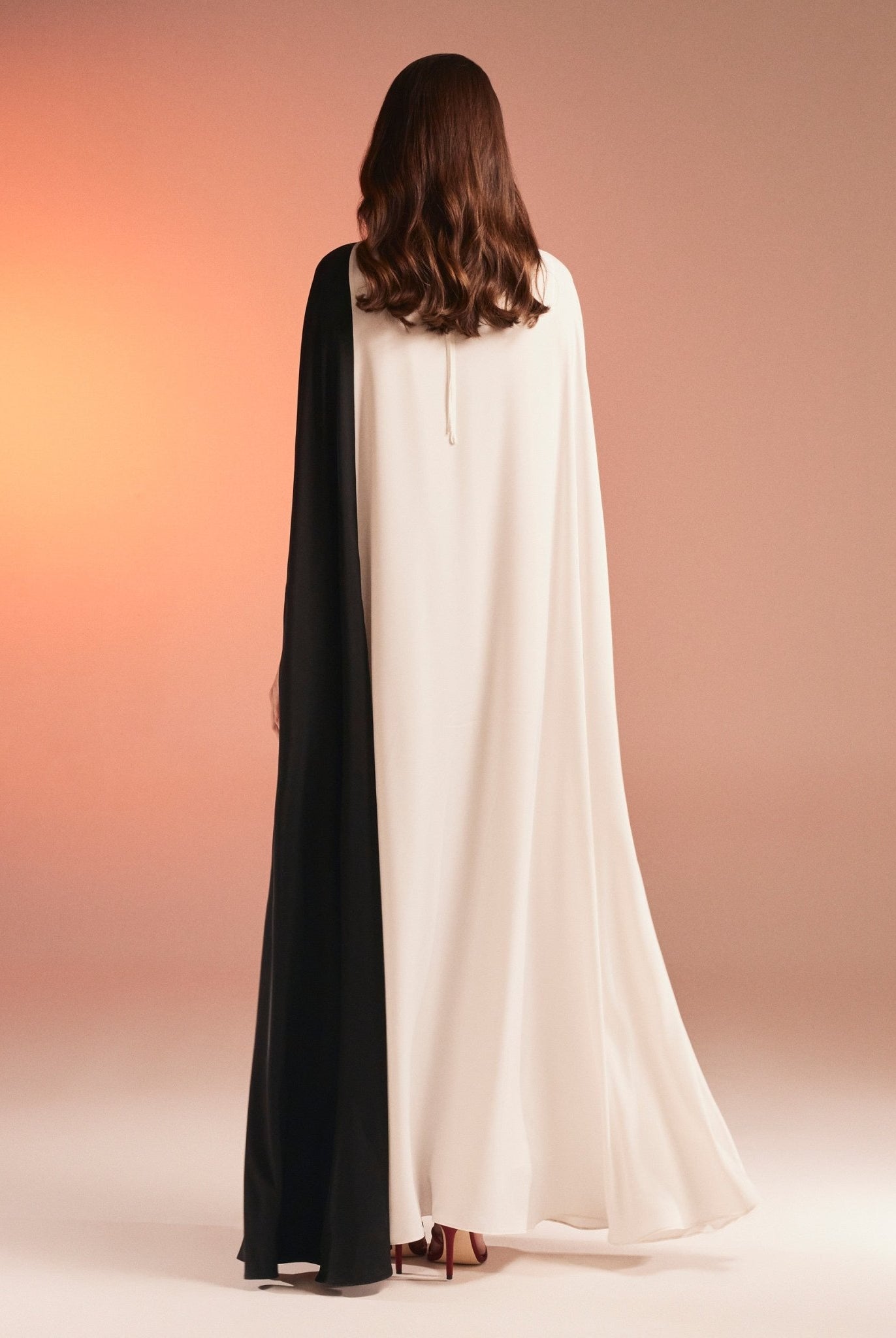 Cape-Effect Draped Satin Kaftan - shopaleena