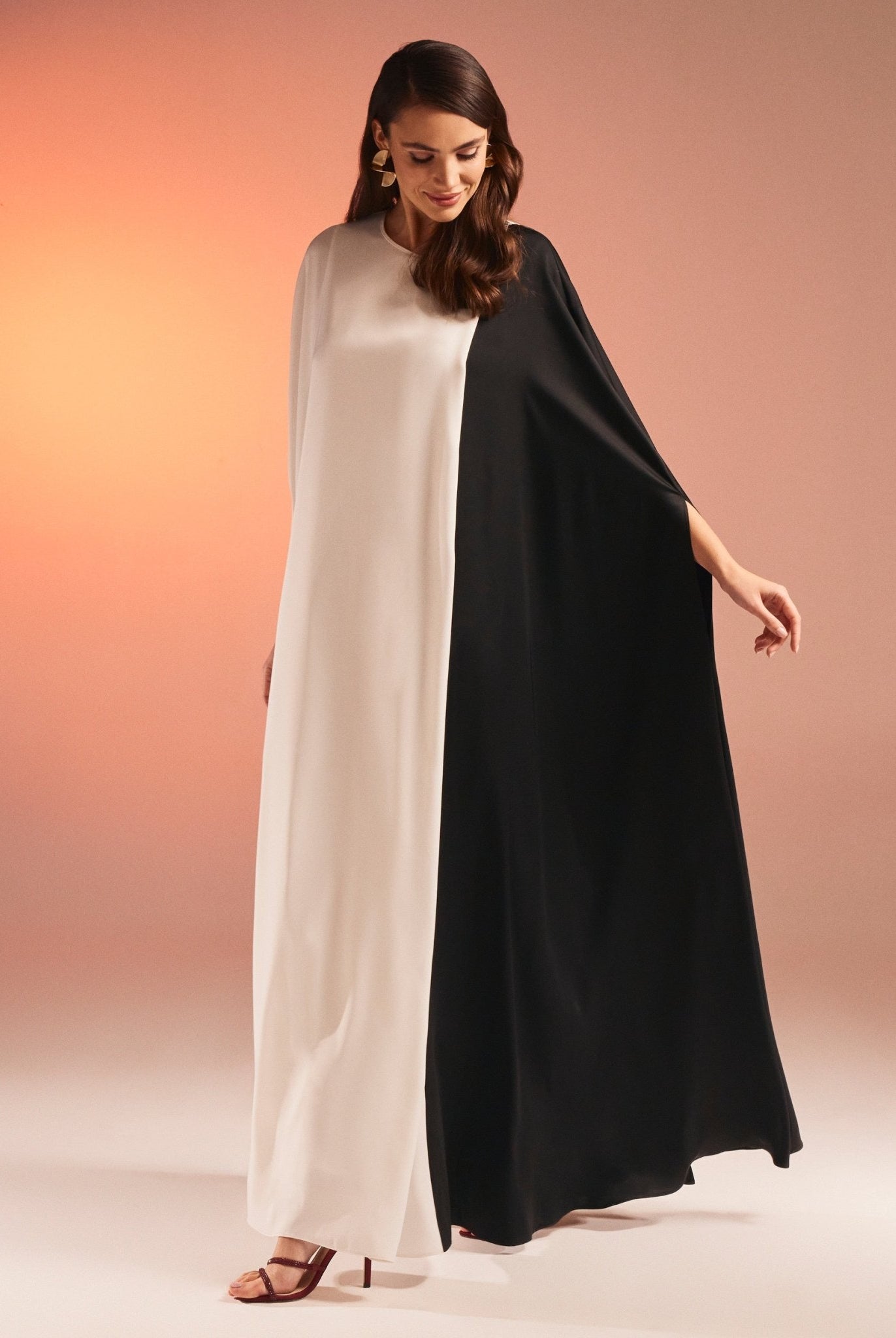 Cape-Effect Draped Satin Kaftan - shopaleena