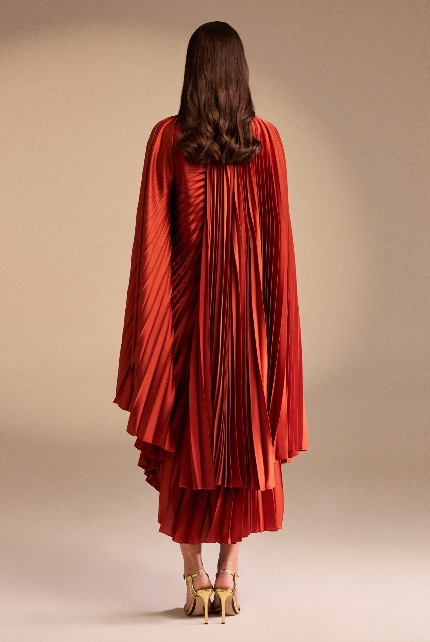 Cape Pleated Satin Midi Dress - shopaleena