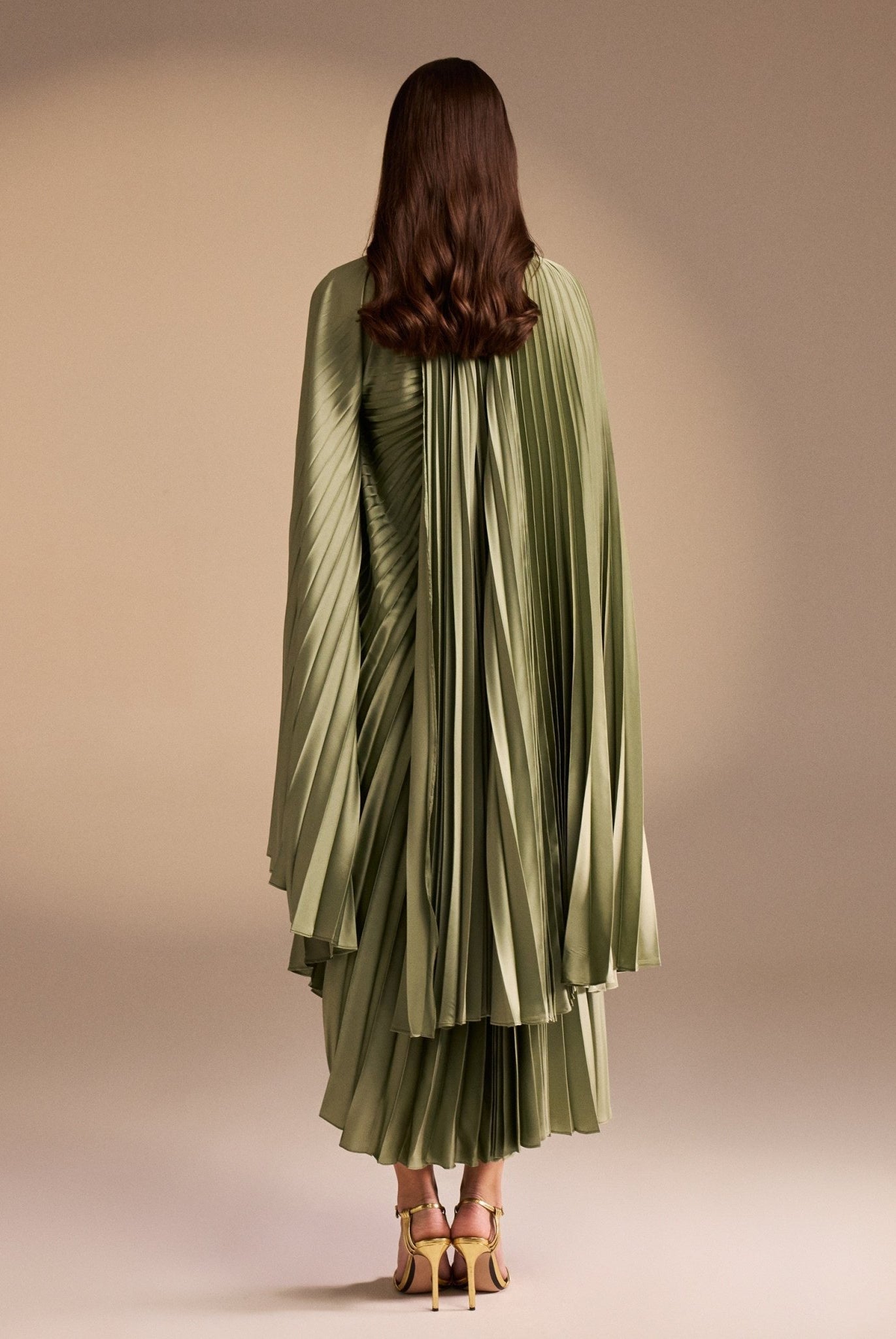 Cape Pleated Satin Midi Dress - shopaleena