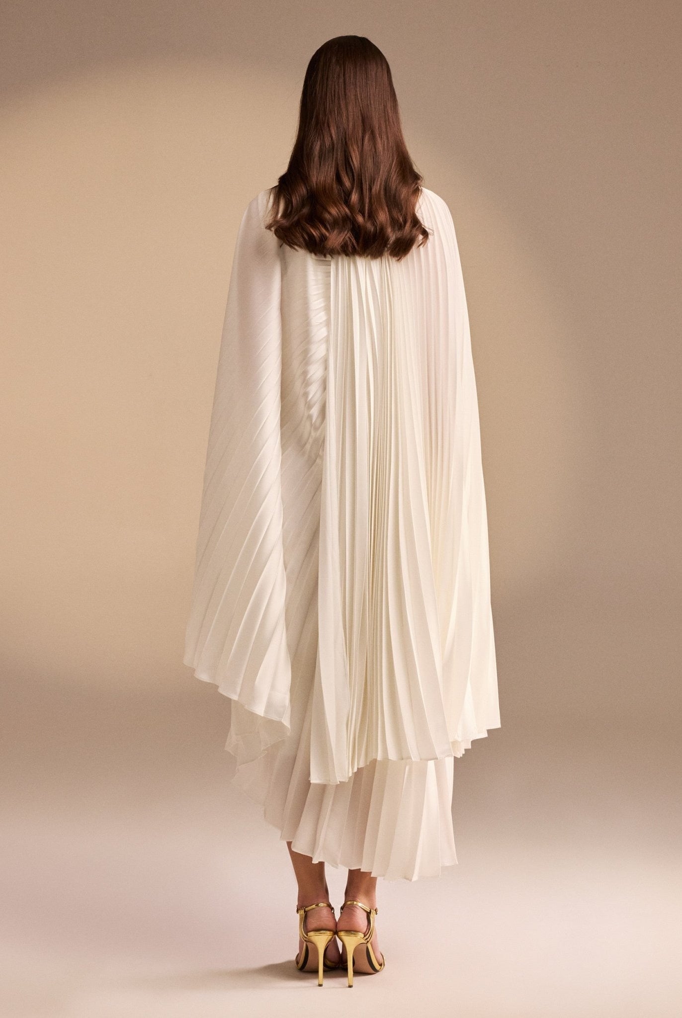 Cape Pleated Satin Midi Dress - shopaleena