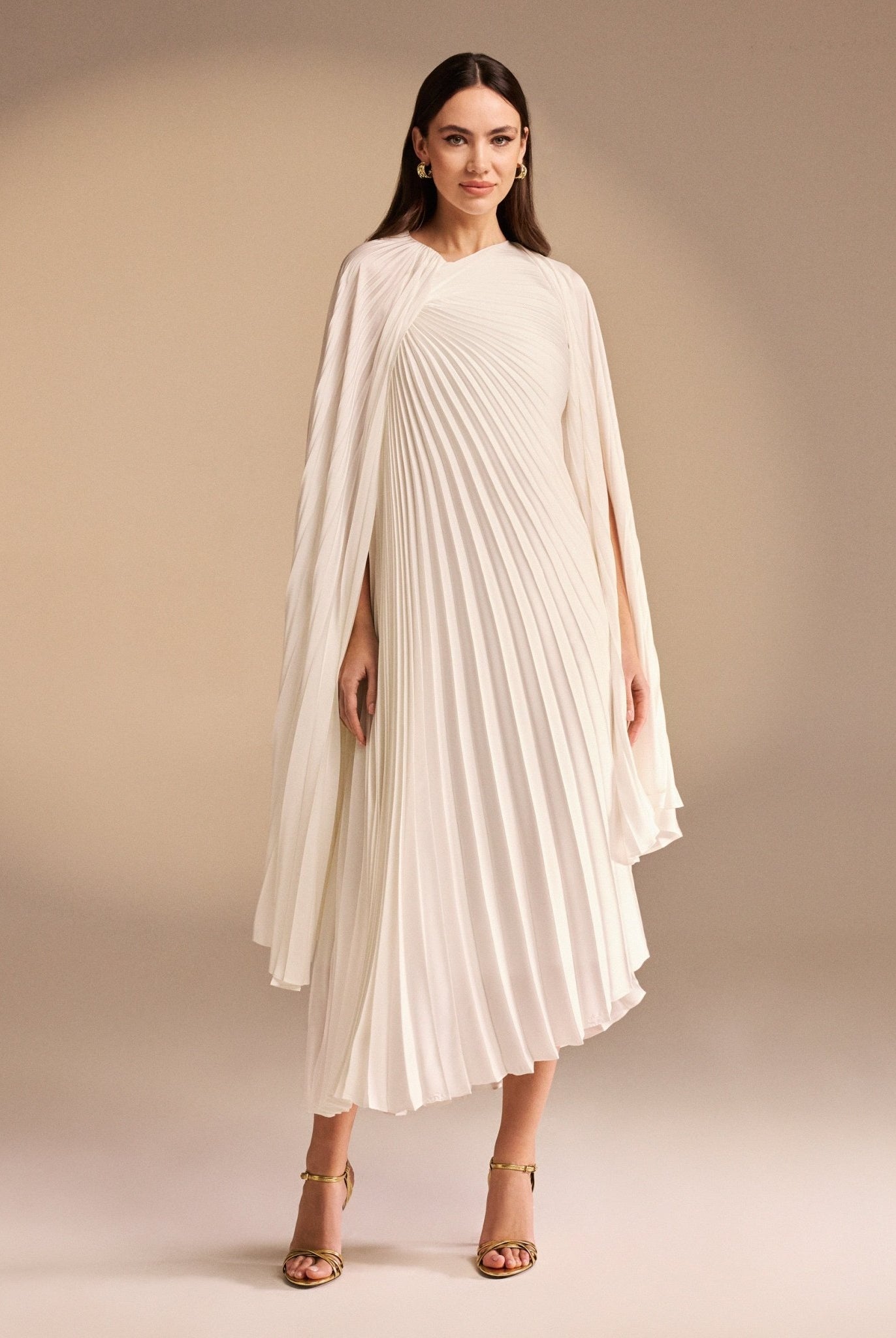 Cape Pleated Satin Midi Dress - shopaleena