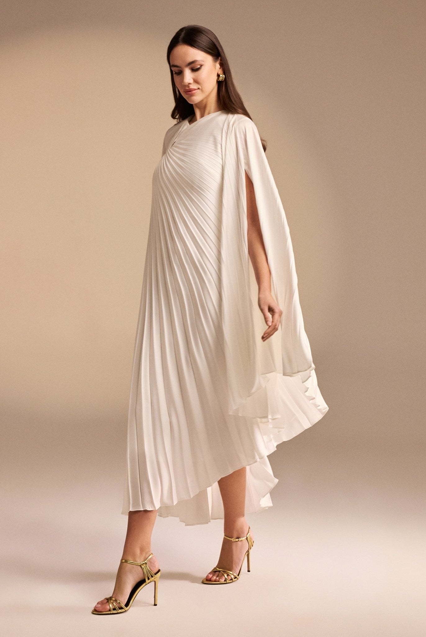 Cape Pleated Satin Midi Dress - shopaleena