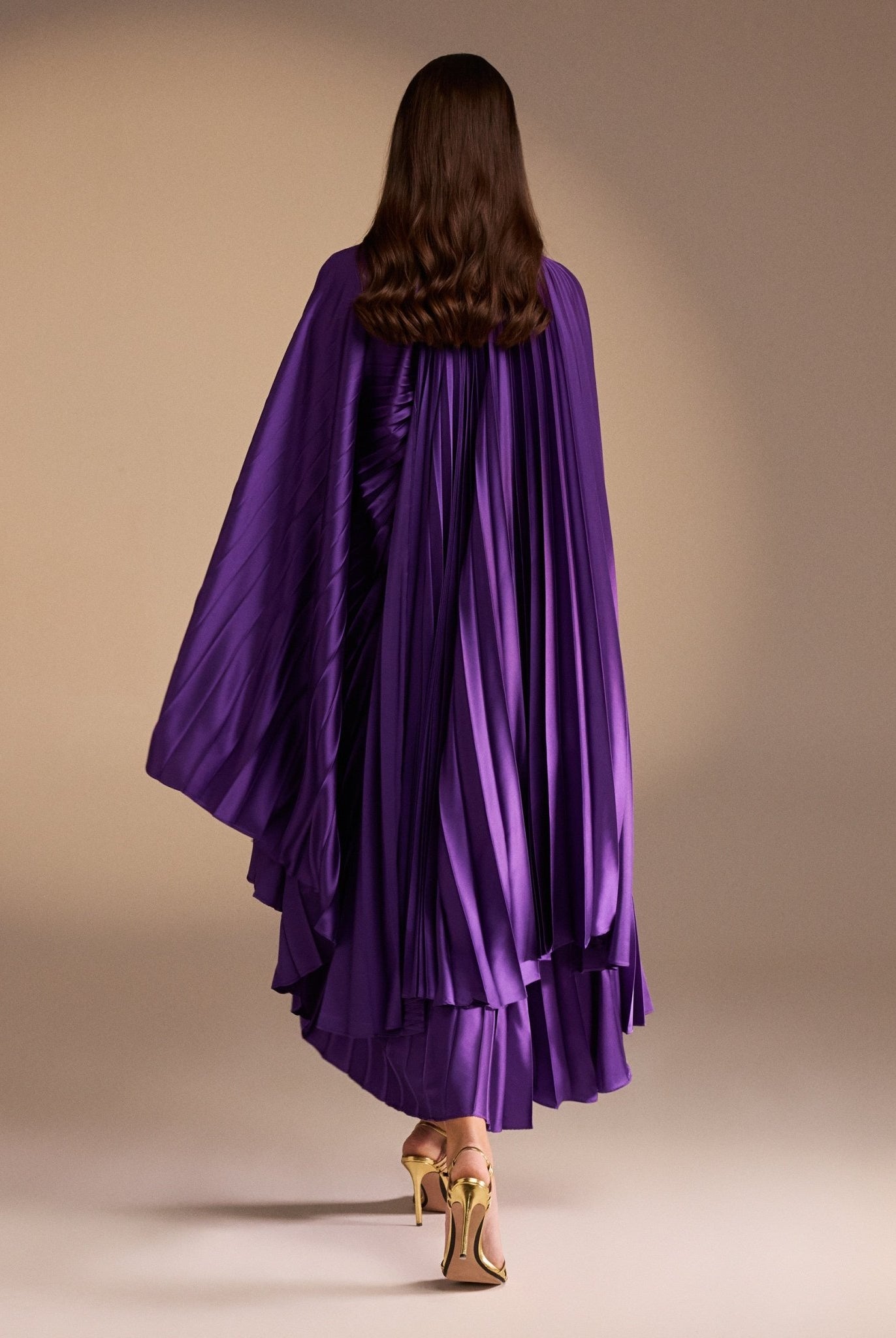 Cape Pleated Satin Midi Dress - shopaleena