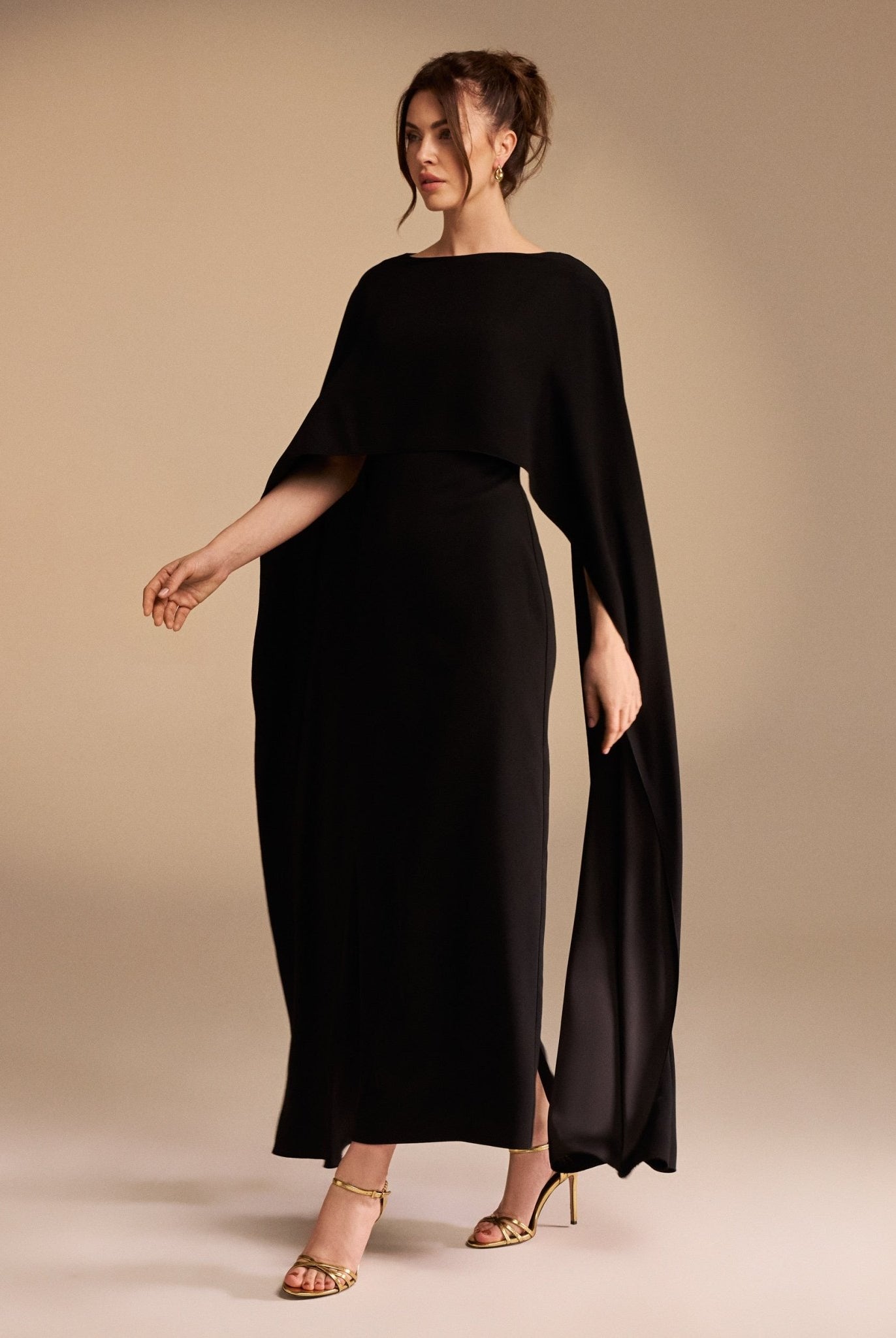 Cape-sleeve Crepe Maxi Dress - shopaleena