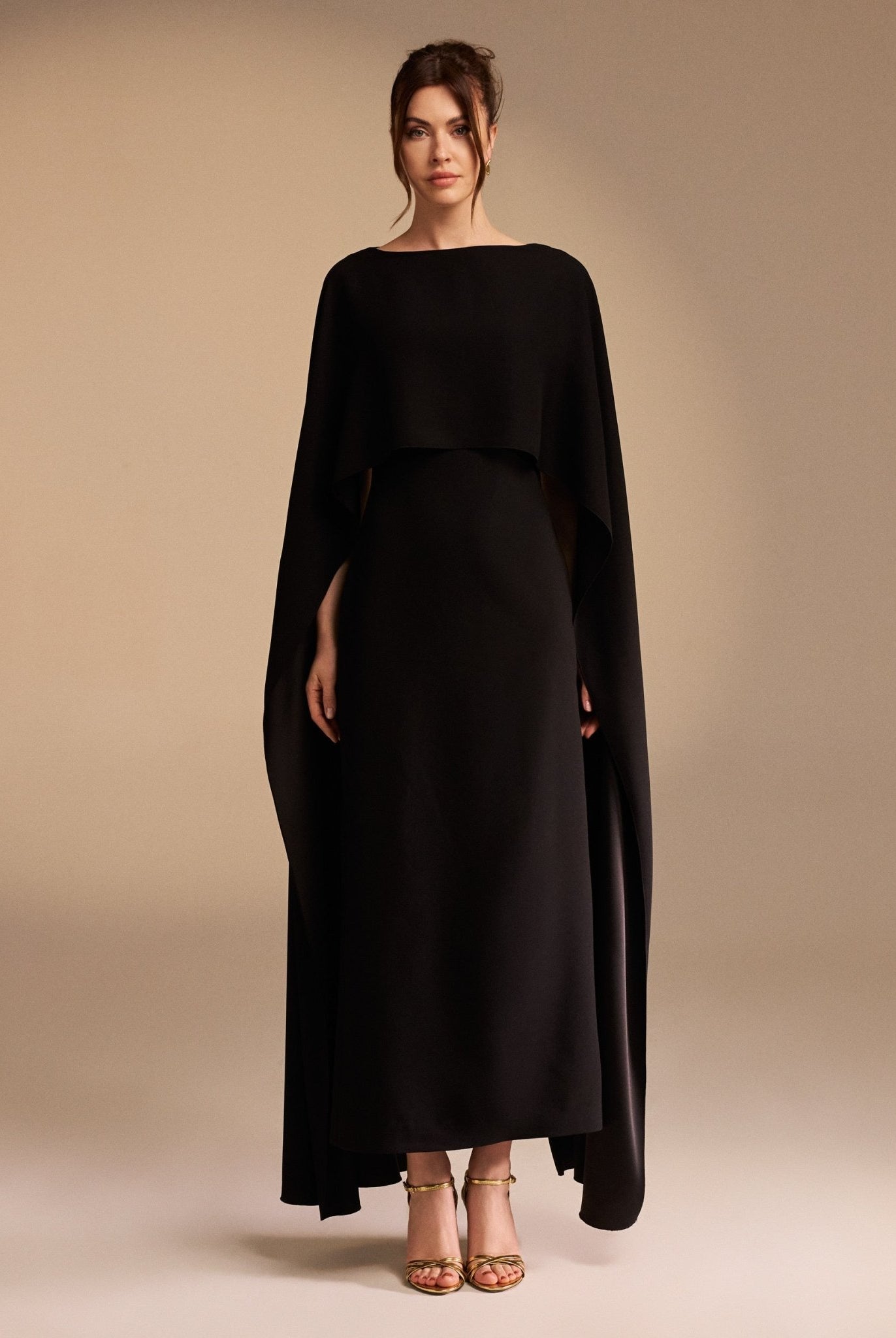 Cape-sleeve Crepe Maxi Dress - shopaleena