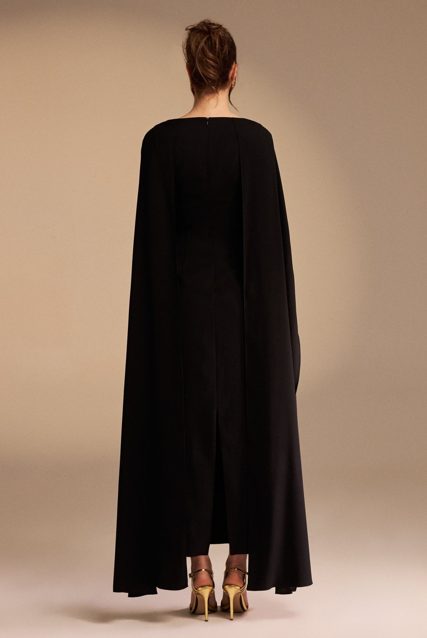 Cape-sleeve Crepe Maxi Dress - shopaleena