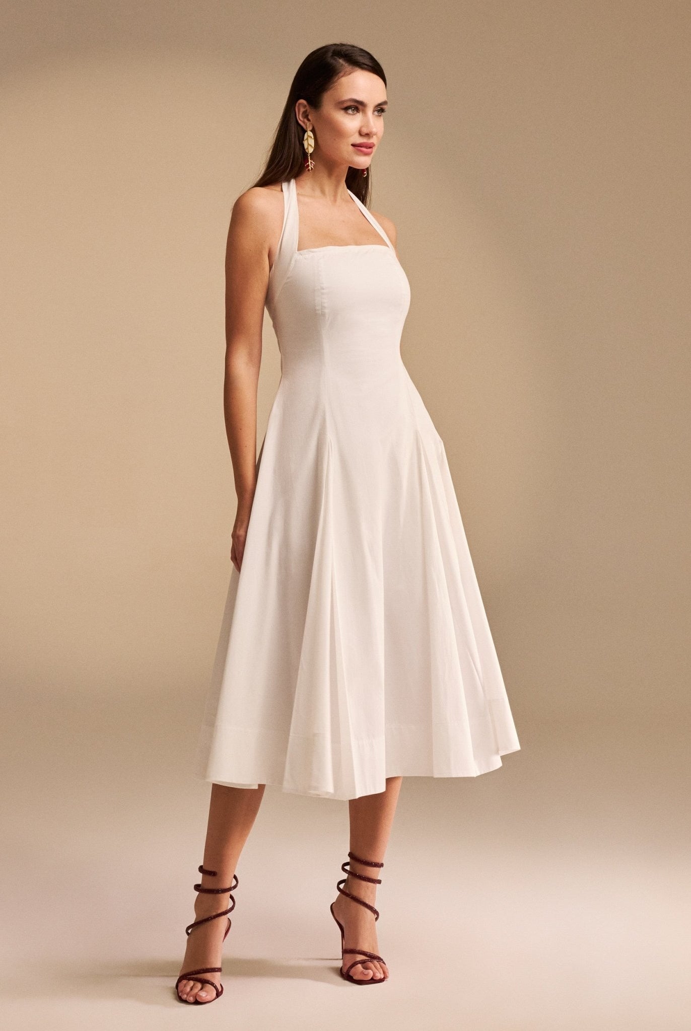 Chest Cut Out Midi Poplin Dress - shopaleena