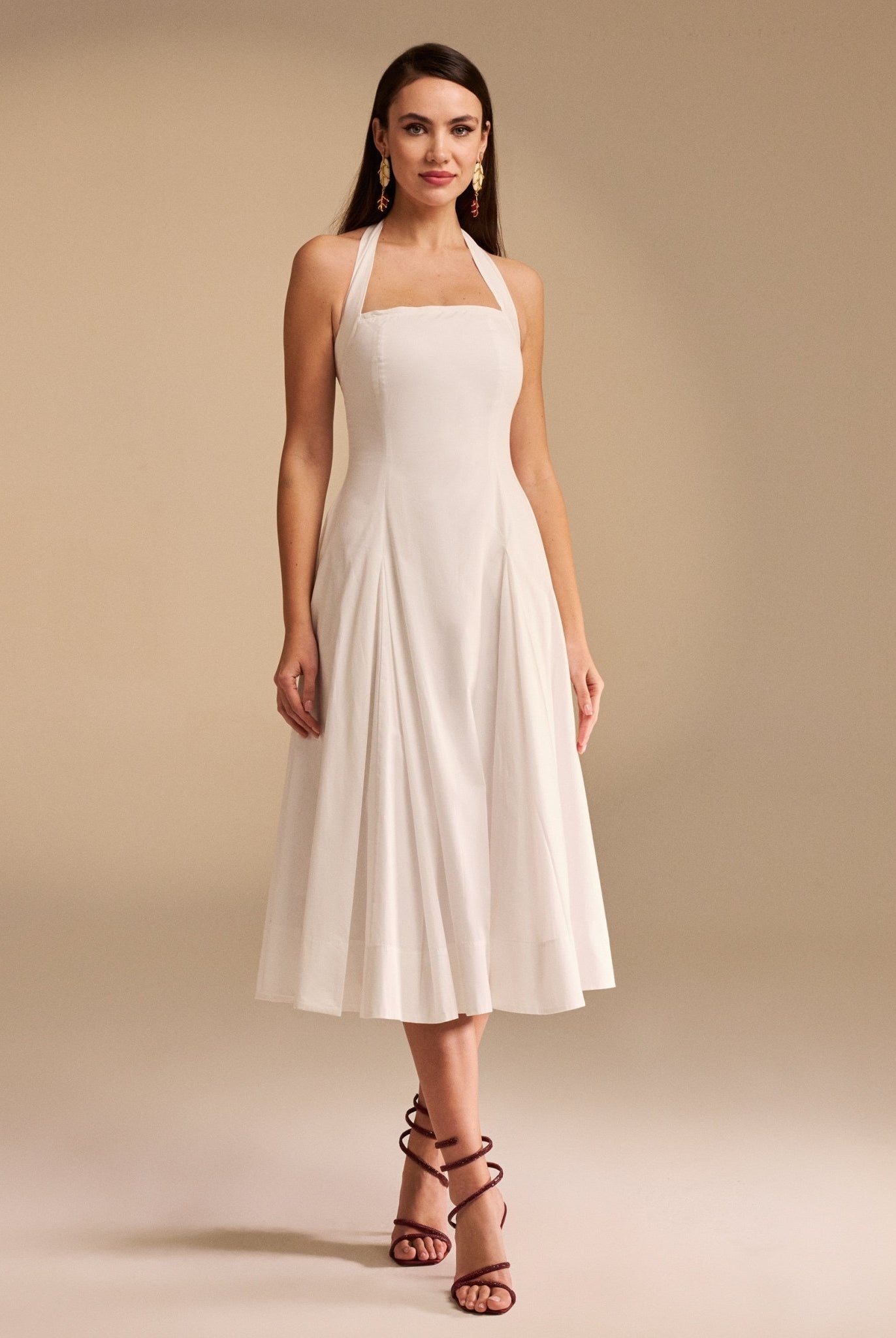 Chest Cut Out Midi Poplin Dress - shopaleena