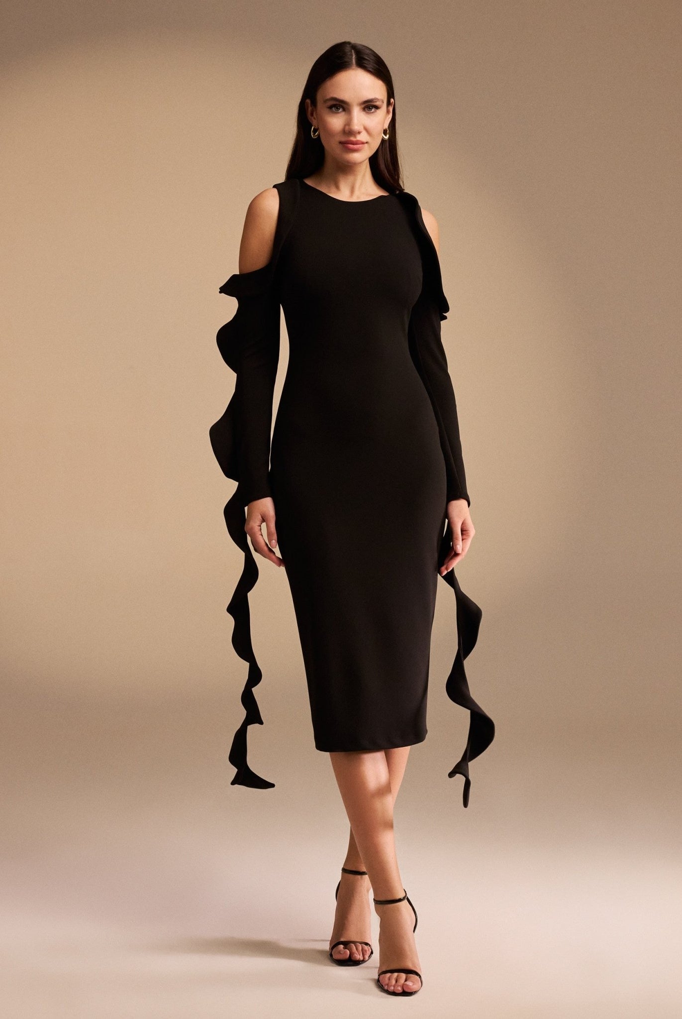 Cold Shoulder Midi Dress With Detailed Sleeves - shopaleena