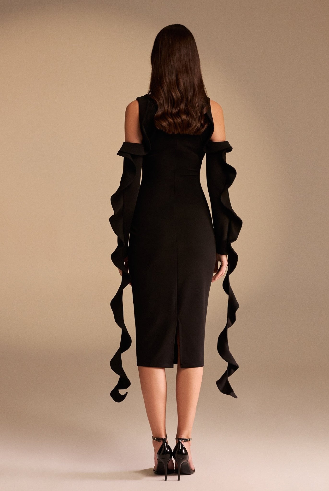 Cold Shoulder Midi Dress With Detailed Sleeves - shopaleena