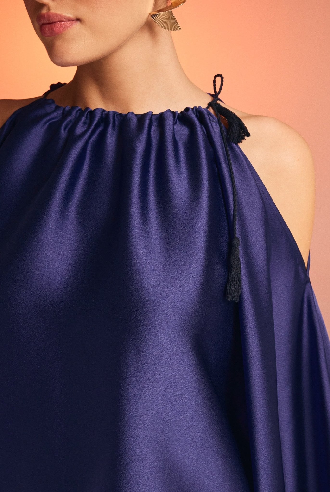 Cold Shoulder Satin Top - shopaleena