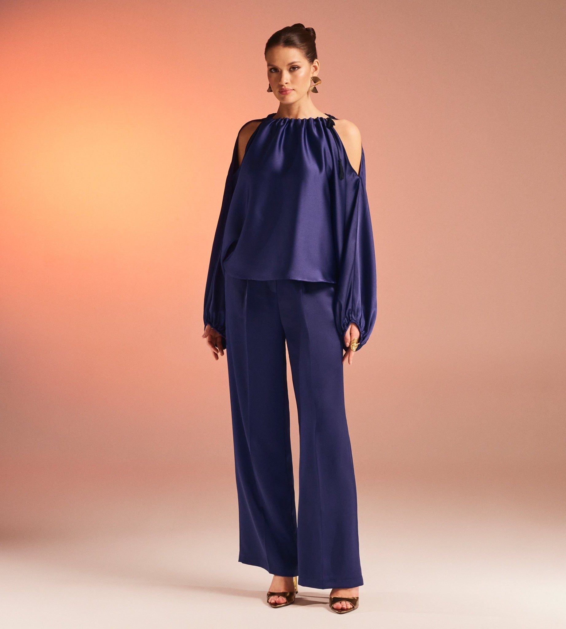 Cold Shoulder Satin Top - shopaleena
