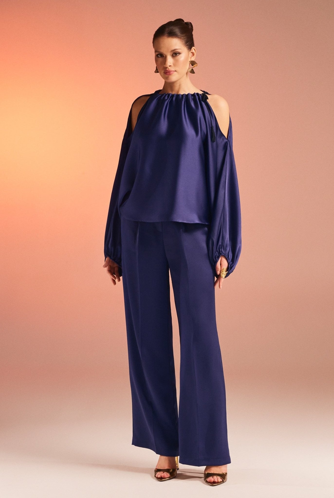 Cold Shoulder Satin Top - shopaleena