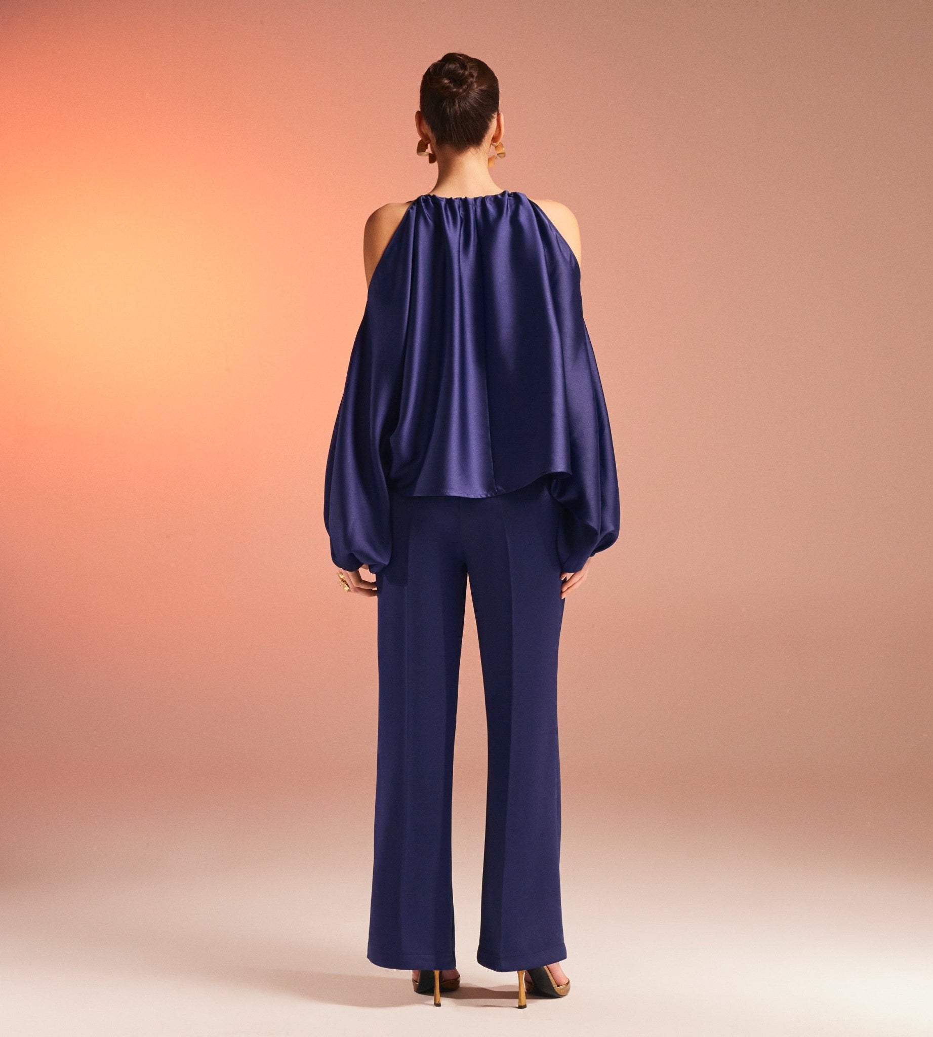Cold Shoulder Satin Top - shopaleena