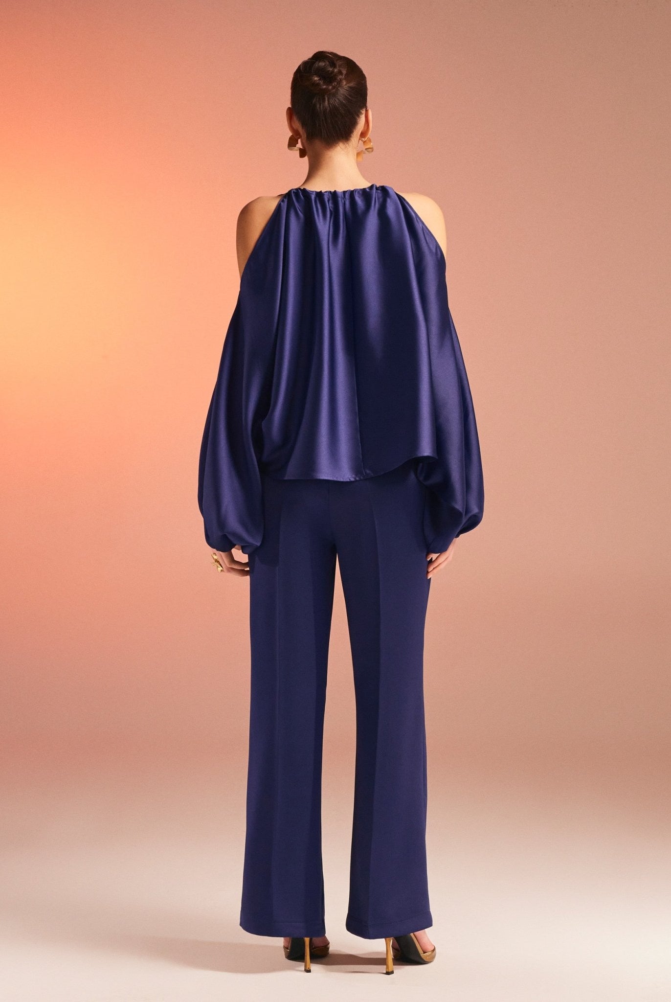 Cold Shoulder Satin Top - shopaleena