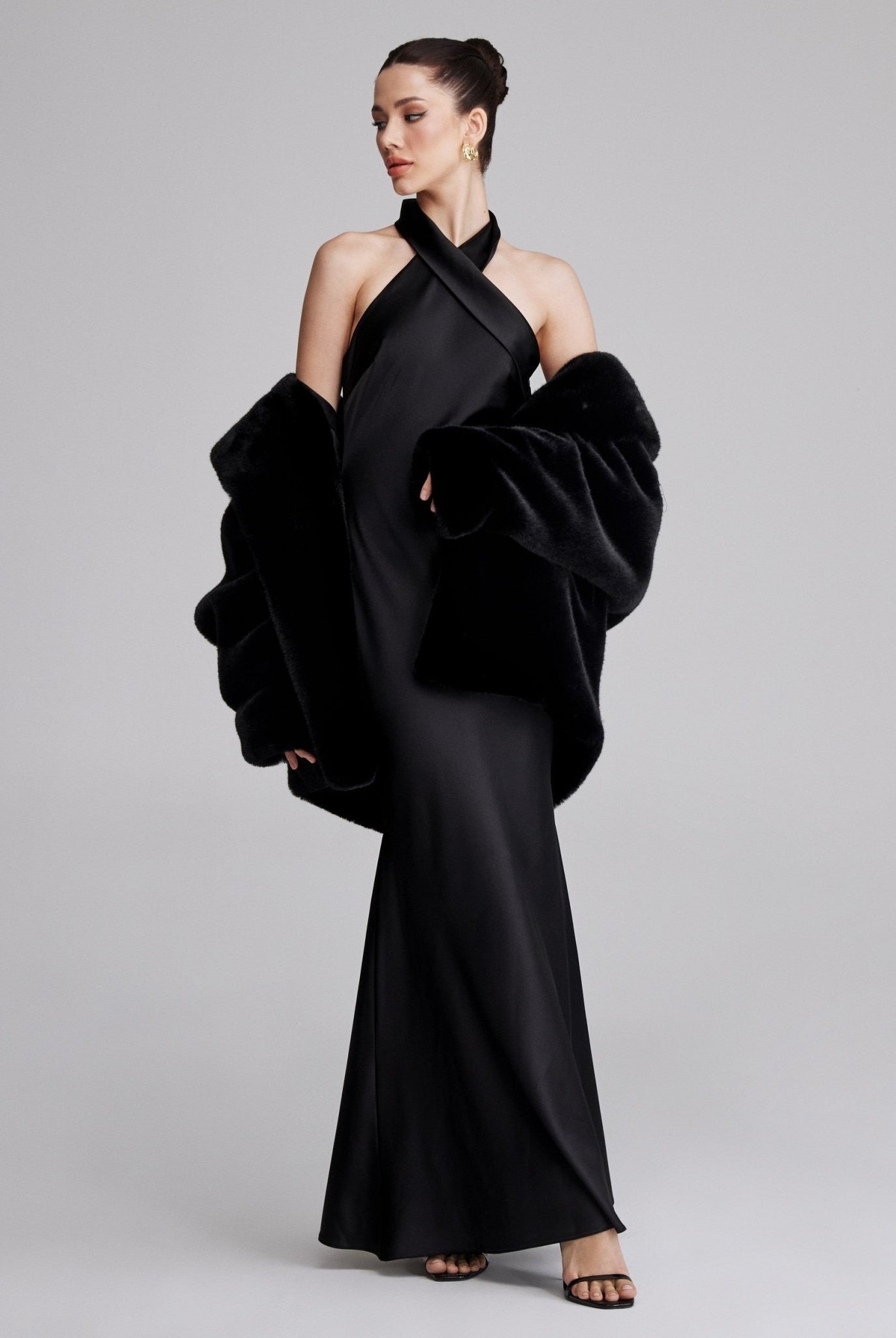 Criss Cross Halter Satin Maxi Dress - shopaleena